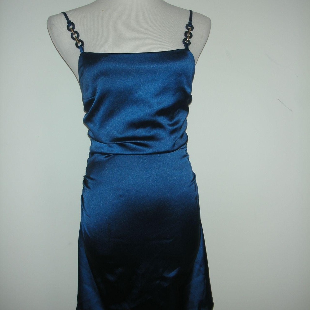 Zara Blue Satin Slip Dress Y2K Party Dress Ruched Mini Cocktail Dress Small - Picture 2 of 8